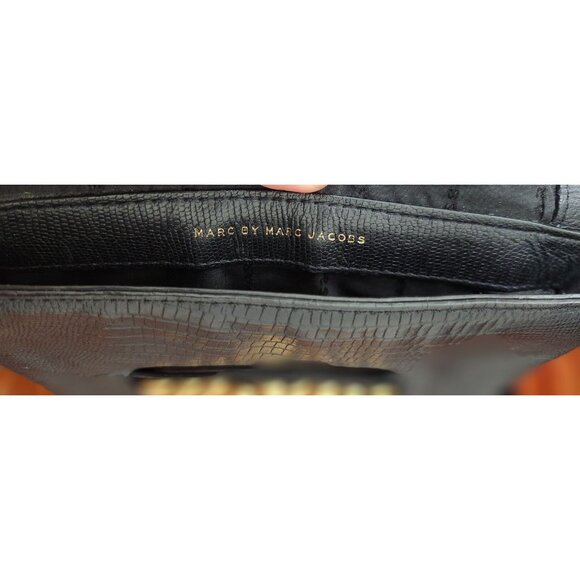 Marc by Marc Jacobs Black Leather Crossbody Bag Gold Logo Plate Designer Purse - Picture 6 of 12